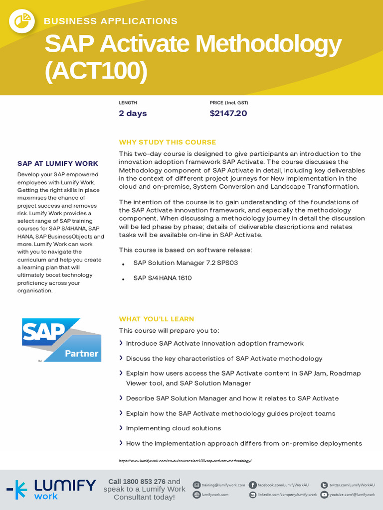 SAP Activate Methodology Training Course | PDF | Methodology | Innovation