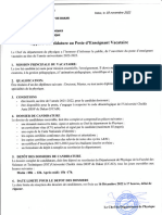 Appel À Candidature Au Poste D'enseignant Vacataire