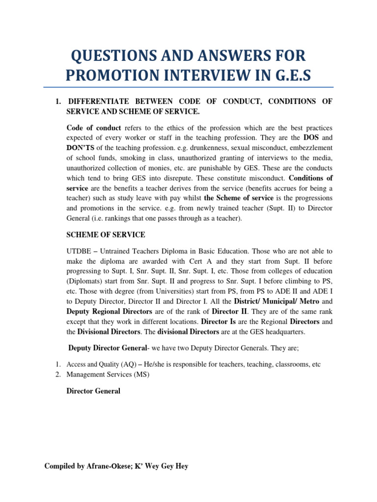 G.E.S Promotion Interview Q&A Guide | PDF | Cost Of Living | Teachers