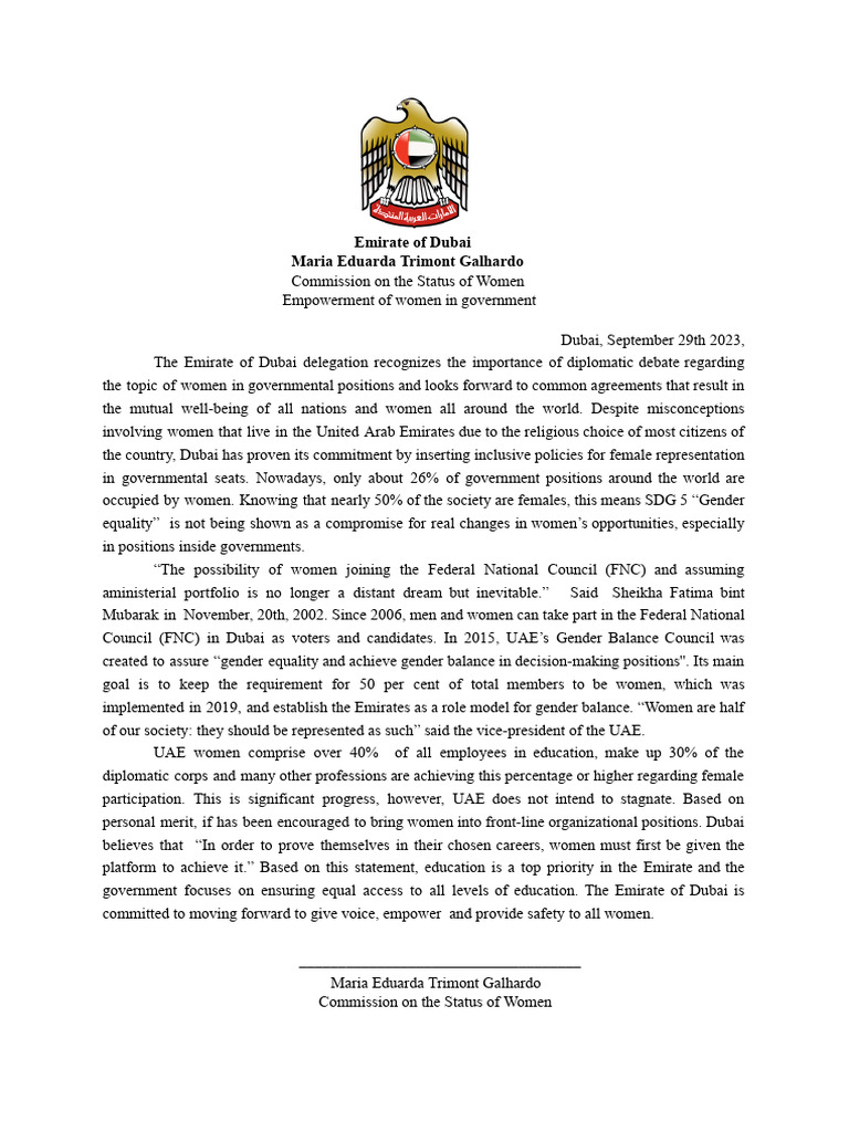 Official Position Paper - Dubai - Jmun | PDF | United Arab Emirates | Dubai