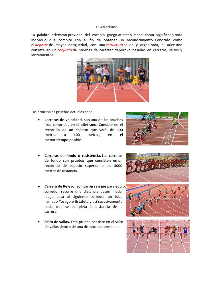 Pruebas y disciplinas del atletismo | PDF | Deporte del atletismo ...