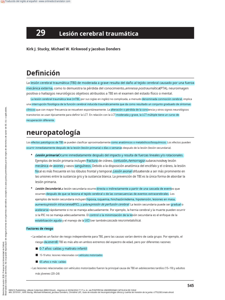 Ch.29 Traumatic Brain Injury - En.es | PDF | Lesión cerebral traumática ...