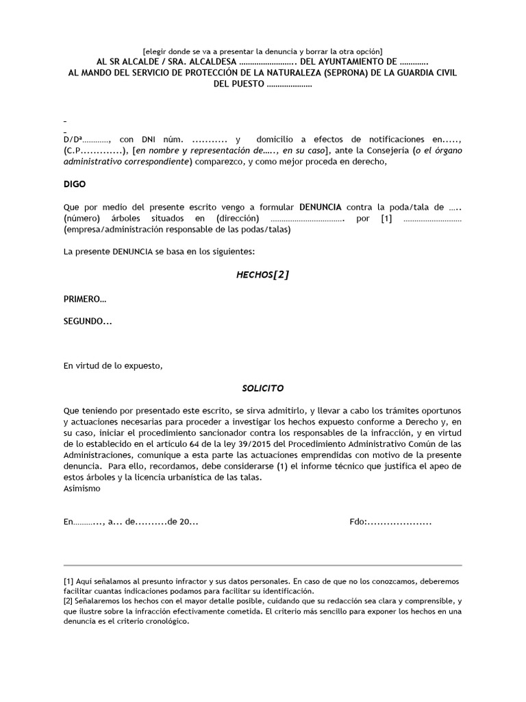 Modelo de Denuncia por Tala Ilegal | PDF