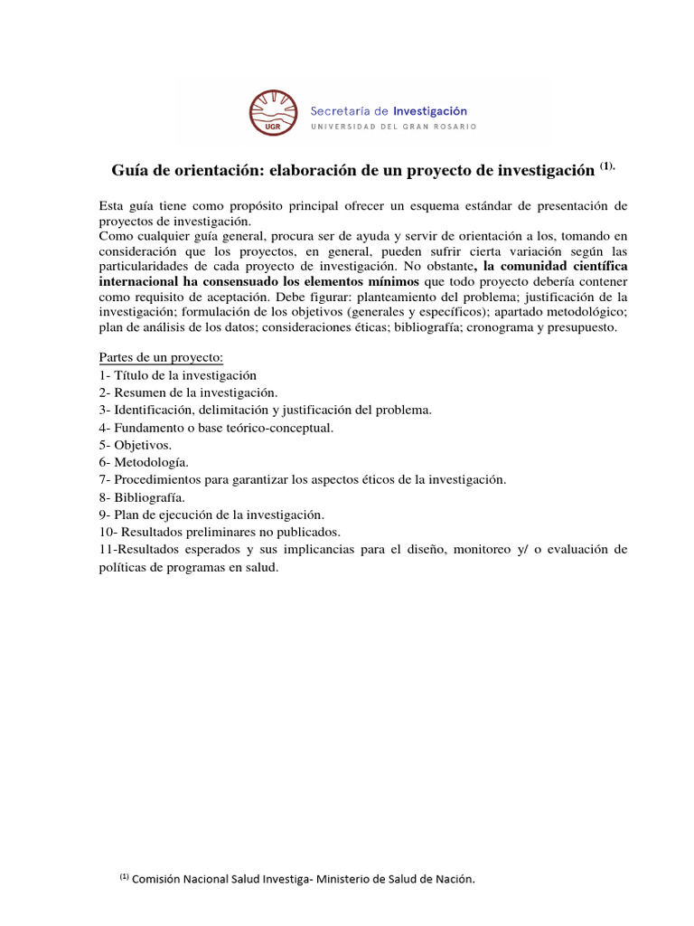 Guia de Orientacion para La Elaboracion de Un Proyecto de Investigacion ...