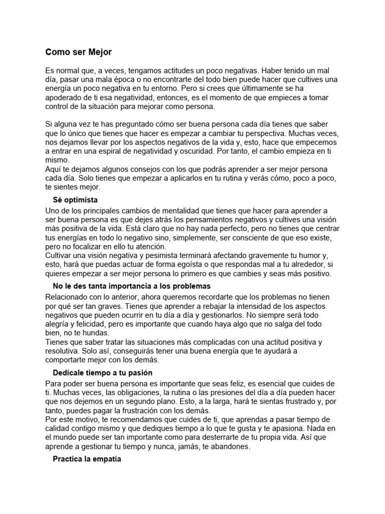 Consejos para Ser Mejor Persona | PDF | Estrés (biología) | Felicidad