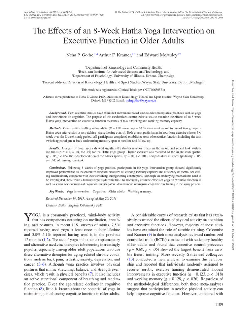 The Effects of An 8-Week Hatha Yoga Intervention On | PDF | Cognition ...