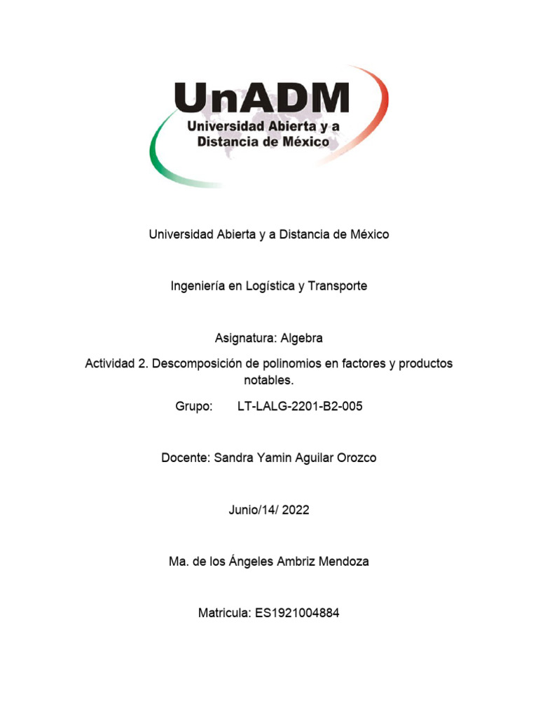 Lalg U2 A2 Maam | PDF | Factorización | Álgebra
