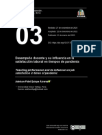 Desempeño Docente y Su Influencia en La Sastifacción Laboral en Tiempos de Apandemia