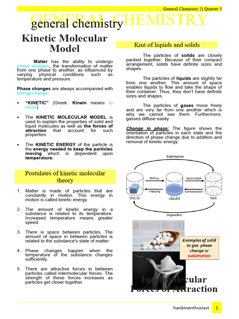 Kinetic Molecular Model and Phase Changes | PDF | Intermolecular Force ...