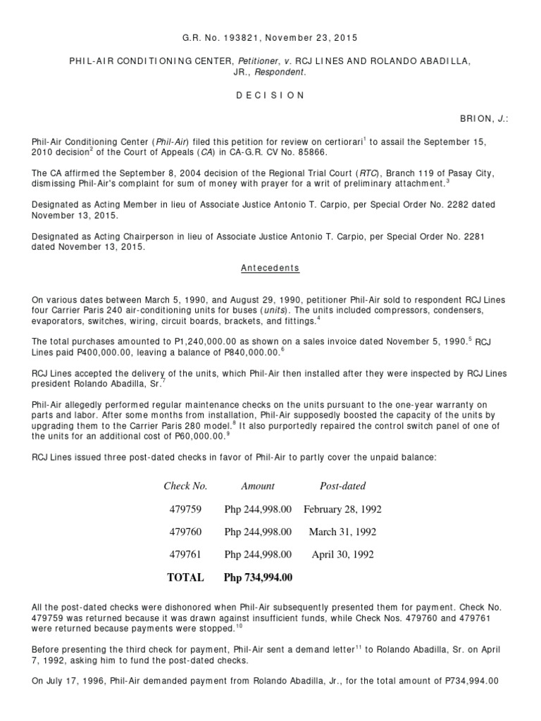 Phil. Airconditioning Center vs. RCJ Lines PDF Laches (Equity