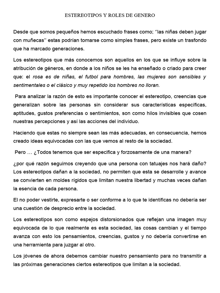 Estereotipos y Roles de Género en Niños | PDF | Género | Estudios de género