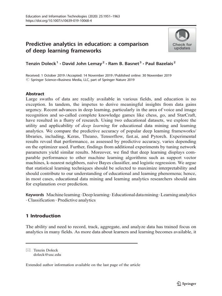 Deep Learning Frameworks in Education | PDF | Deep Learning | Machine ...