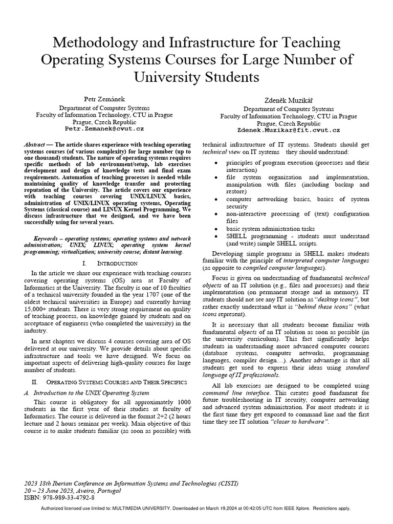 Methodology and Infrastructure For Teaching Operating Systems Courses ...