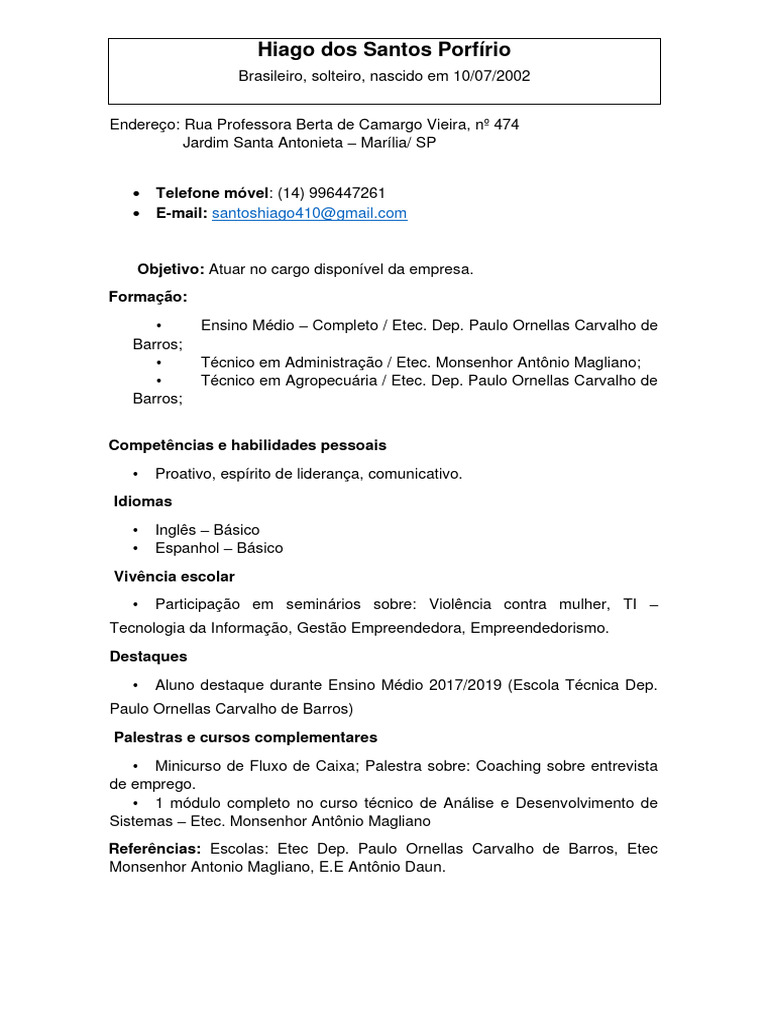 Currículo de Hiago Porfírio | PDF | Carreira e Crescimento