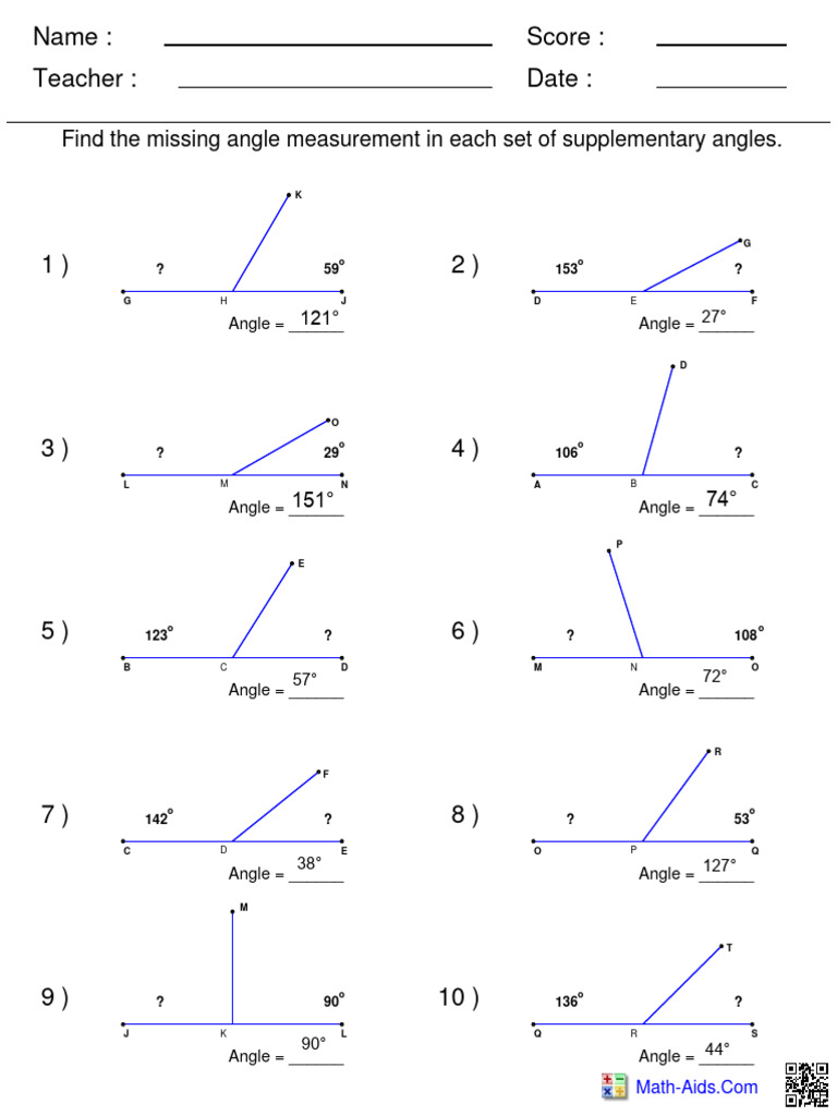 Missing Angle Measurements Worksheet | PDF | Elementary Geometry | Angle
