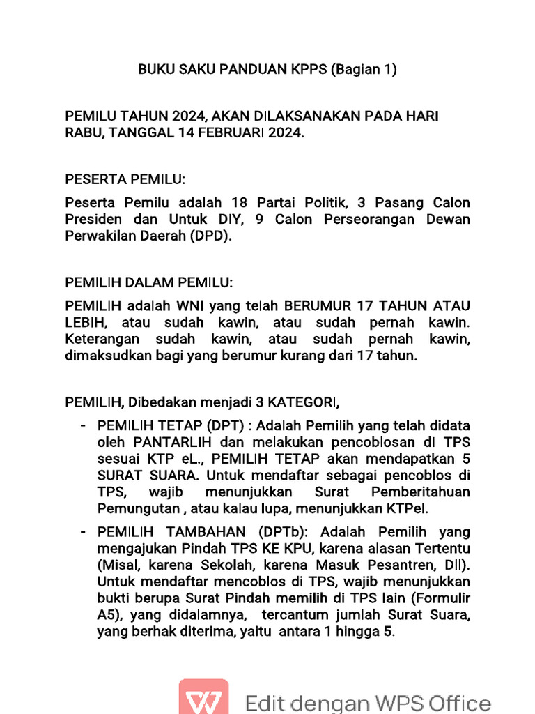Panduan KPPS Pemilu 2024: Tugas dan Proses | PDF
