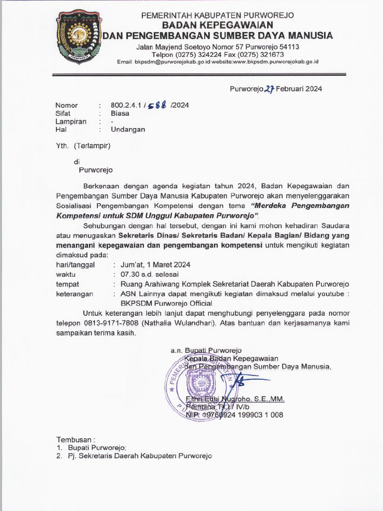 Surat Undangan Rapat Bangkom | PDF