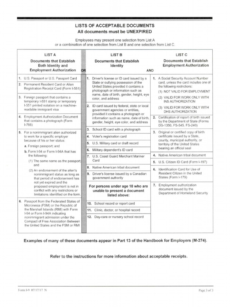 I9 Acceptable Documents 2 PDF Identity Document Passport
