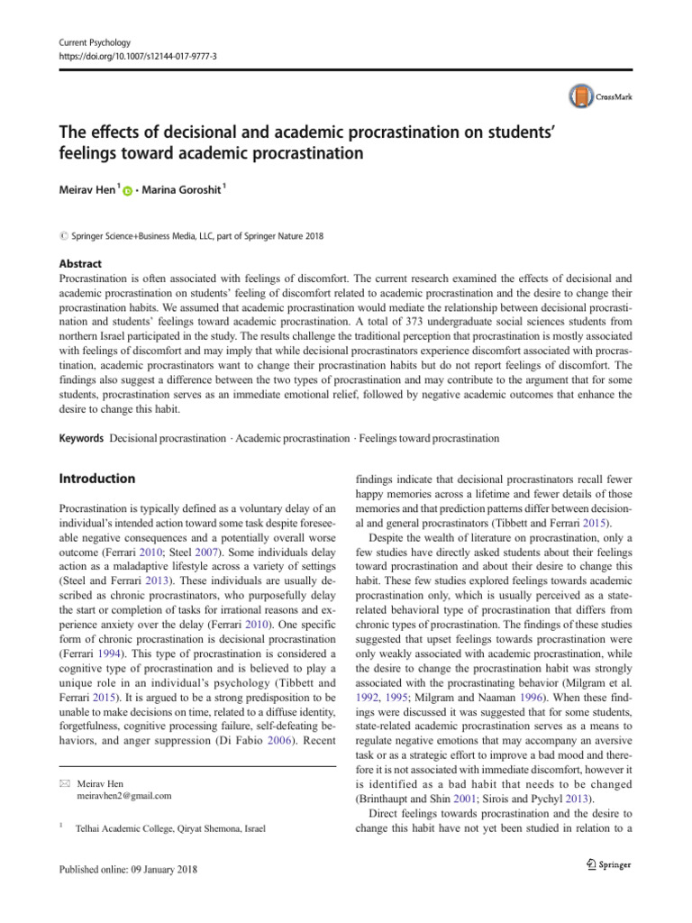 Effects of Procrastination on Student Emotions | PDF | Procrastination ...
