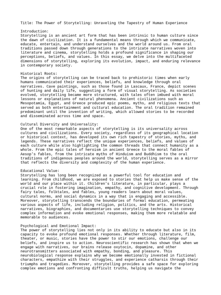 The Impact of Storytelling on Society | PDF | Storytelling | Narrative