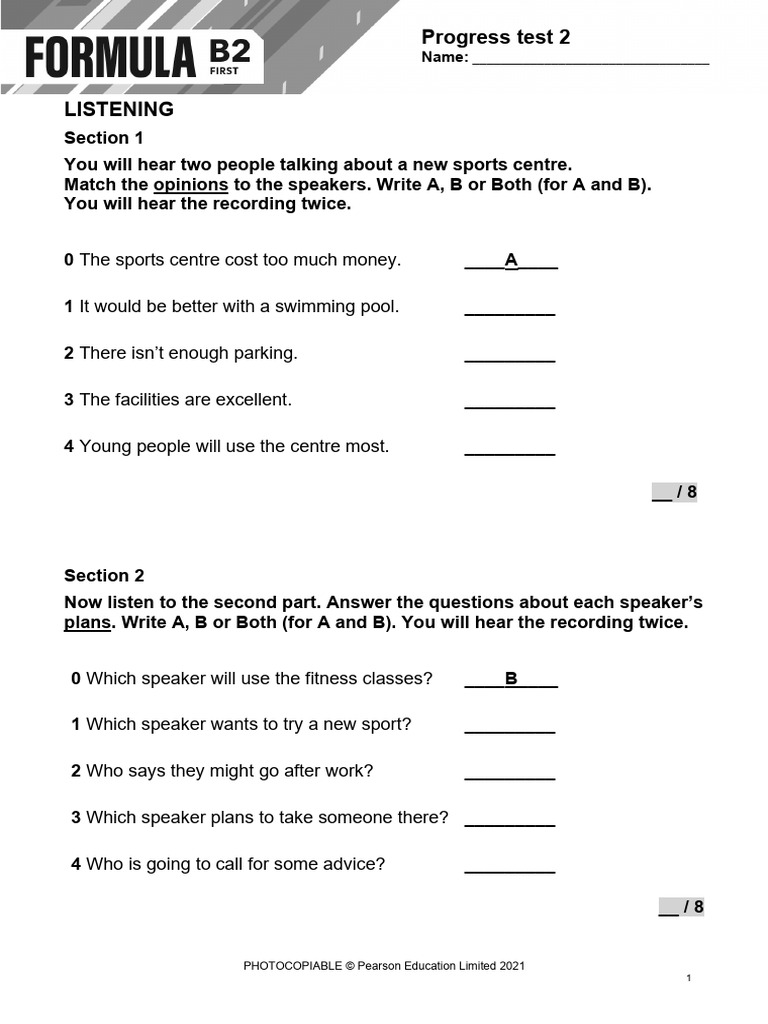 Formula B2 Progress Test 2 DF | PDF