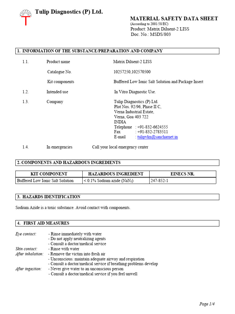 MSDS for Matrix Diluent-2 LISS | PDF | Materials | Occupational Safety ...