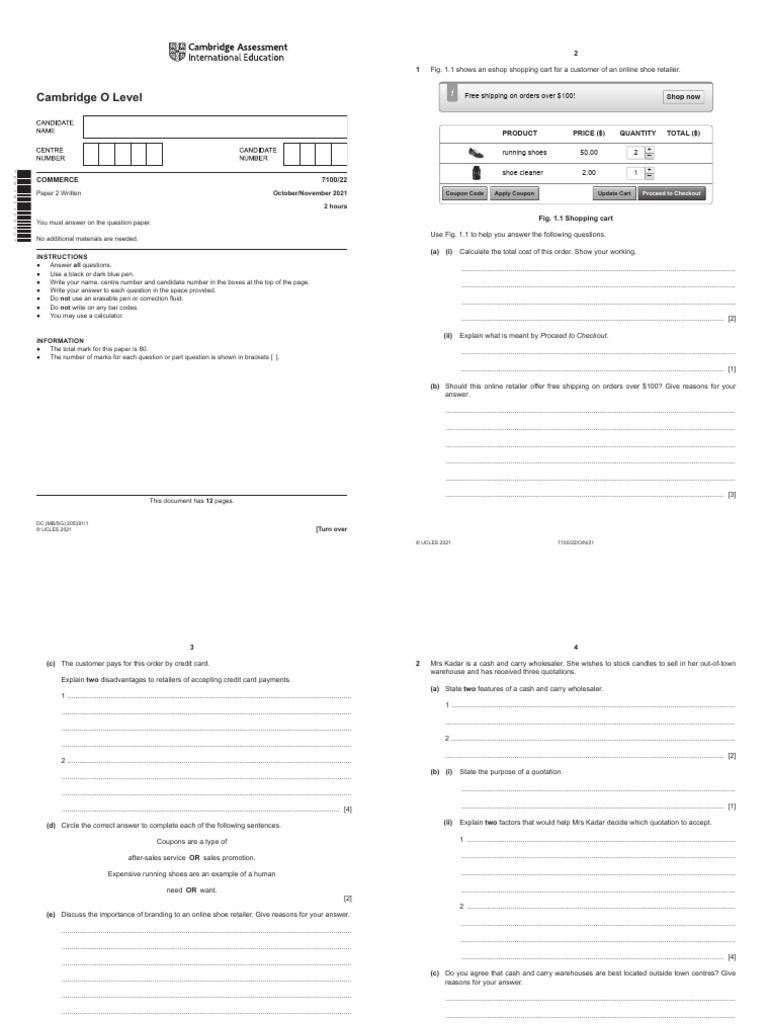 Cambridge O Level Commerce Paper 2 | PDF | Retail | Debit Card