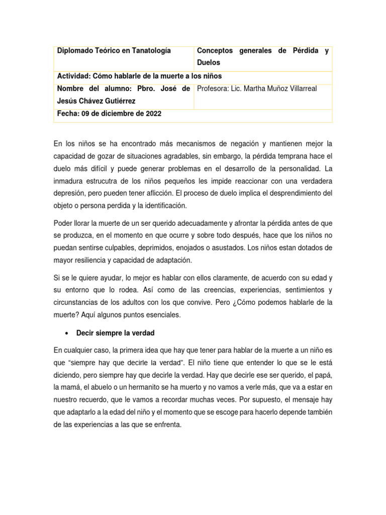 Como Hablarle A Los Niños de La Muerte | PDF | Dolor | Las emociones