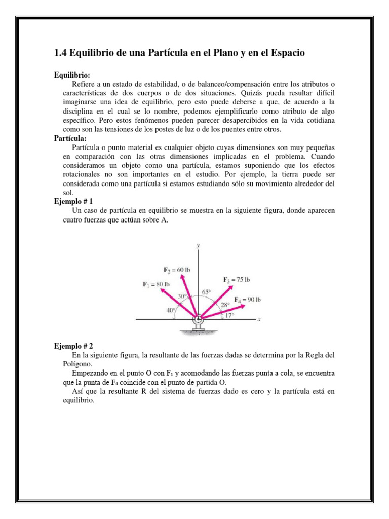 Tarea 1 Estatica 1.4 Equilibrio de Una Partícula en El Plano y en El ...