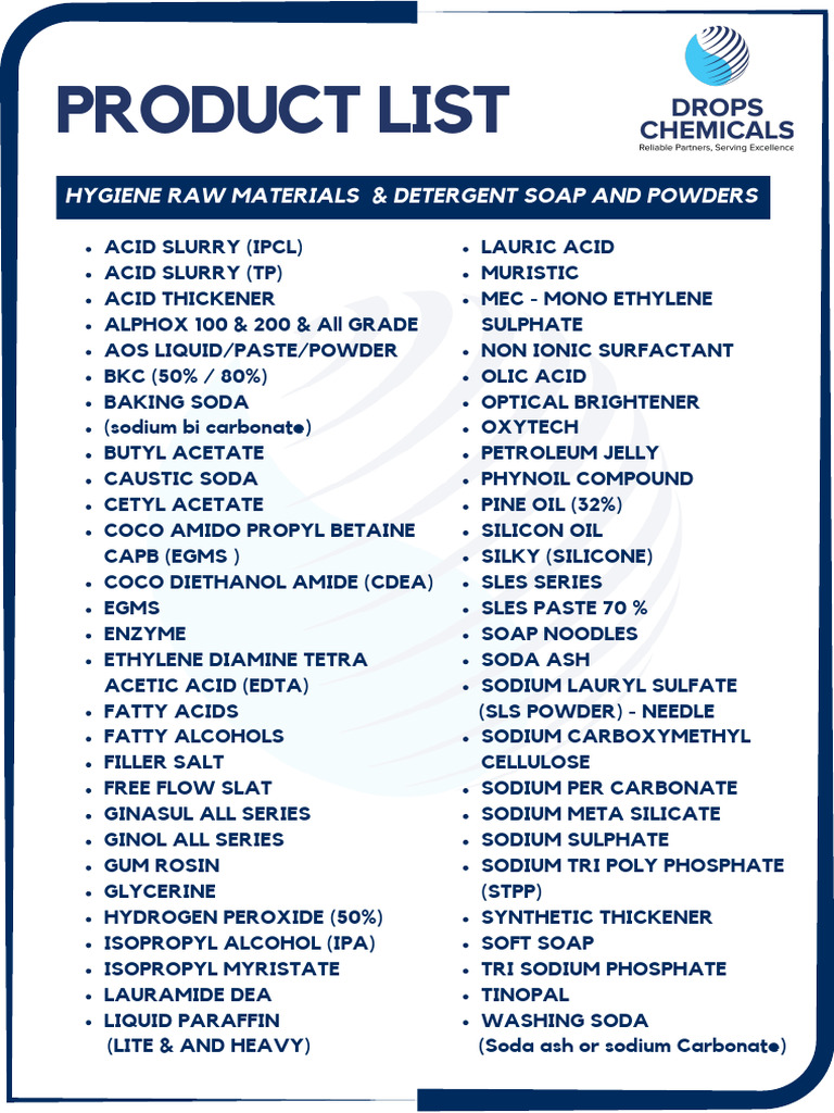 Hygiene Chemicals Product List | PDF