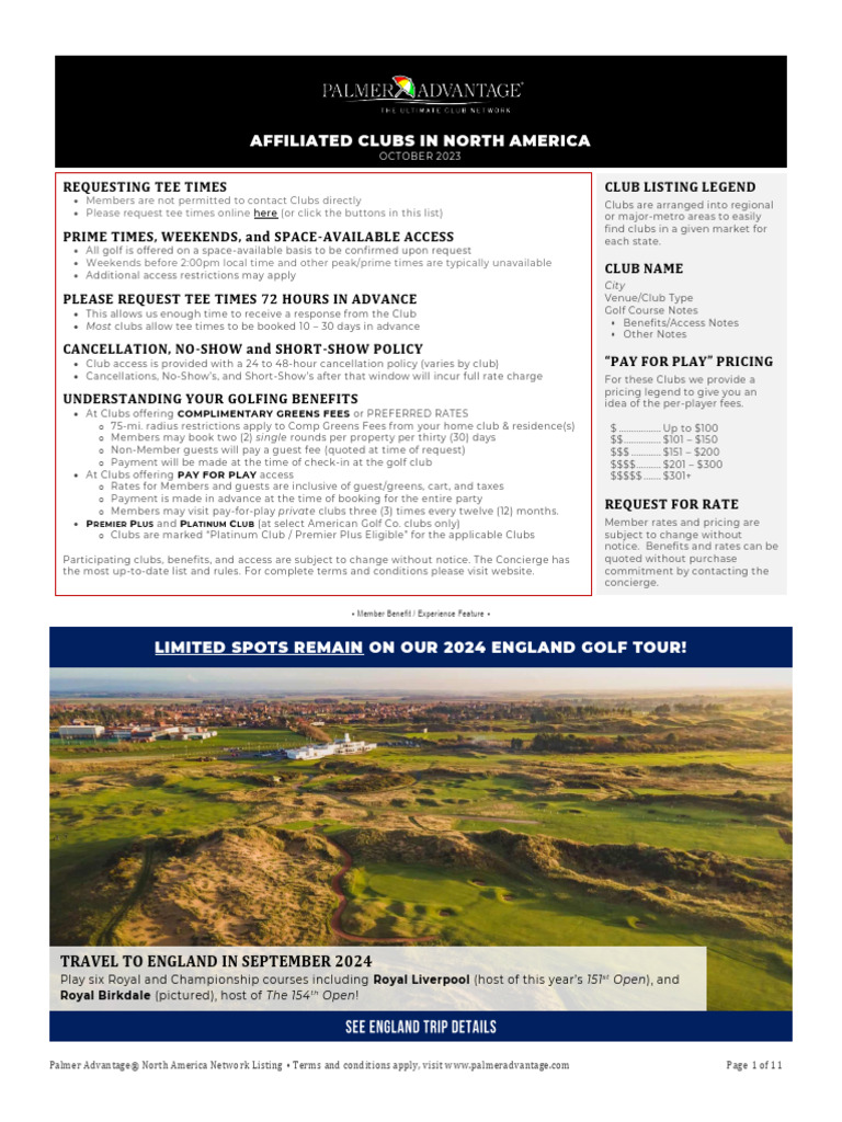 Palmer Advantage Club List PDF Golf Course Walt Disney World