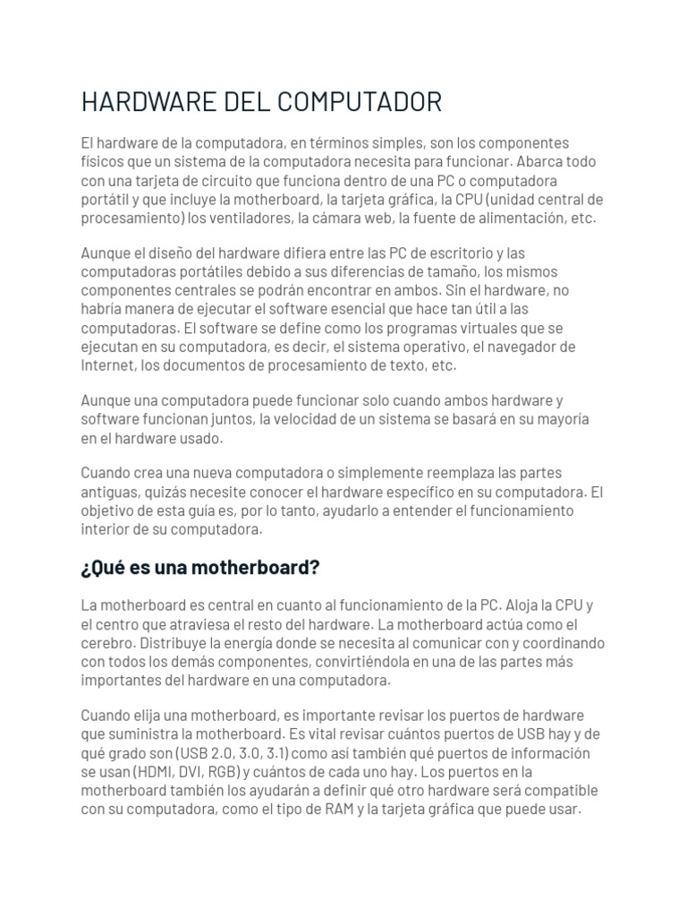 Componentes Esenciales del Hardware PC | PDF | Hardware de la ...