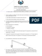 Tutorial Sheet 4 - Projectile Motion, Forces Newtons Laws of Motion