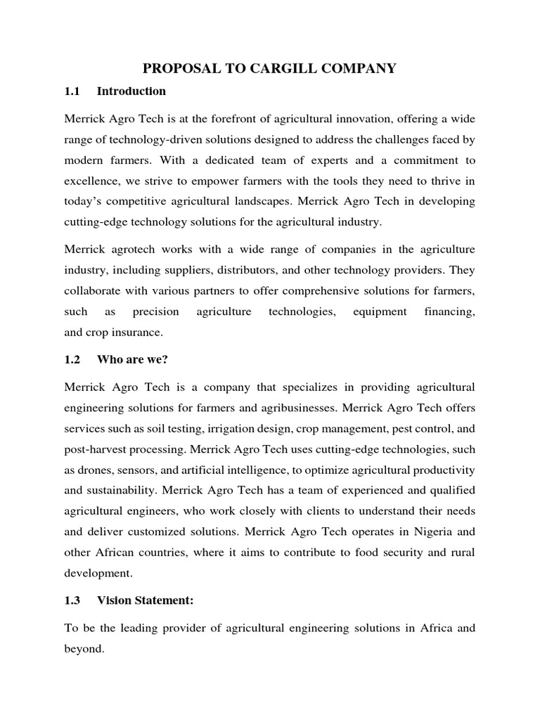 Proposal To Cargill Company PDF Agriculture Supply Chain