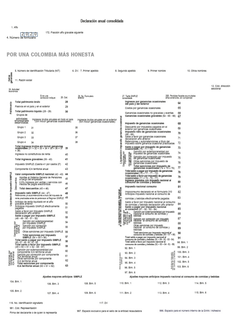 Formulario 260 a o gravable 2020 r gimen simple anual print pdf