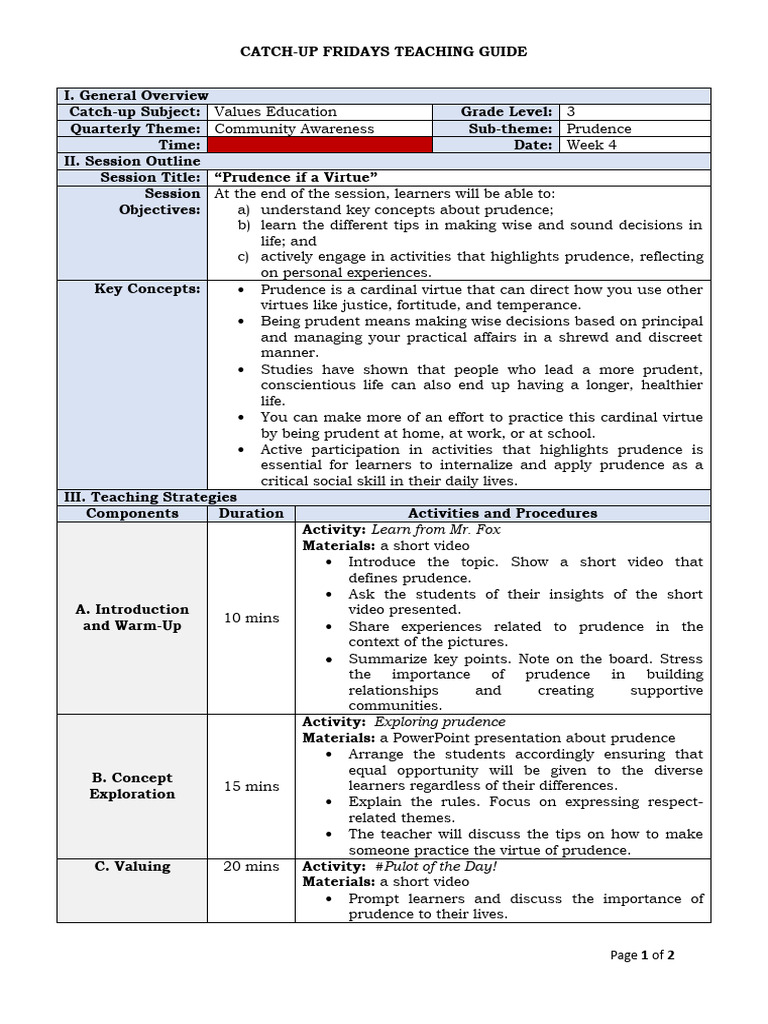 Grade 3 Values Ed | PDF | Prudence | Learning