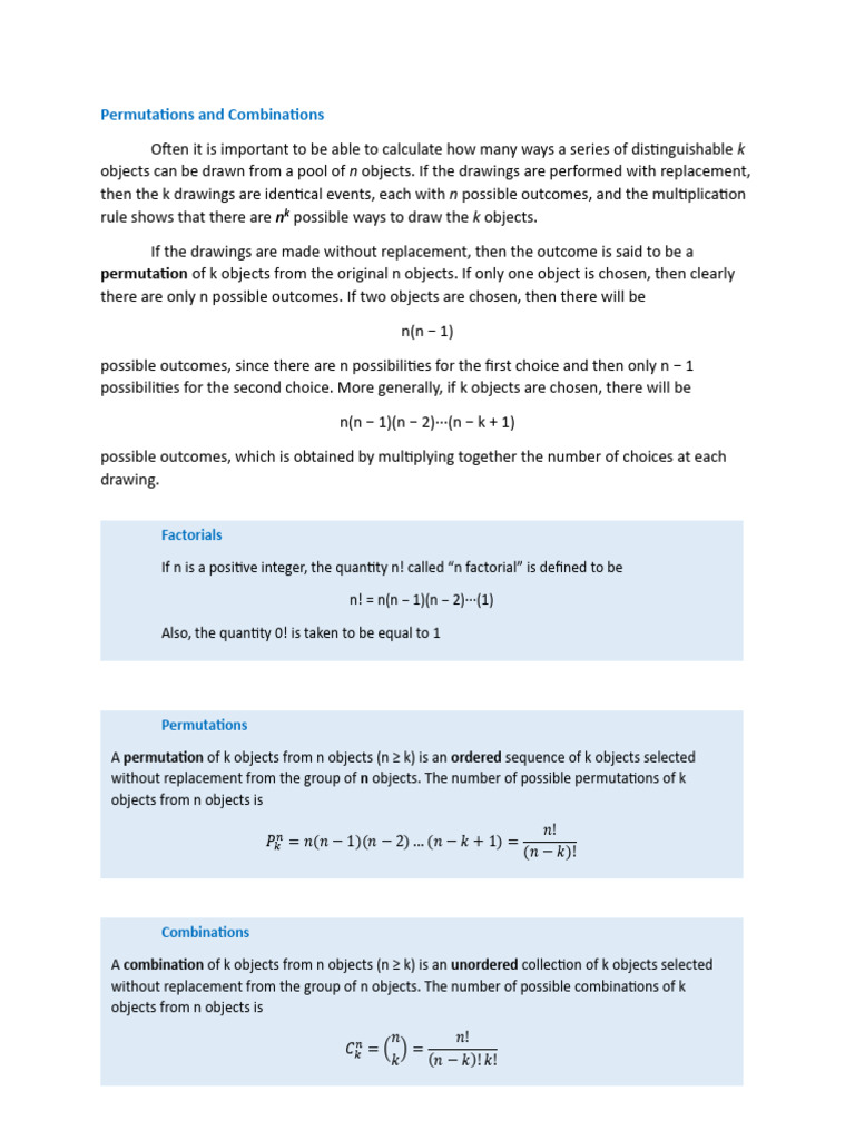 Permutations and Combinations | PDF | Statistics | Permutation