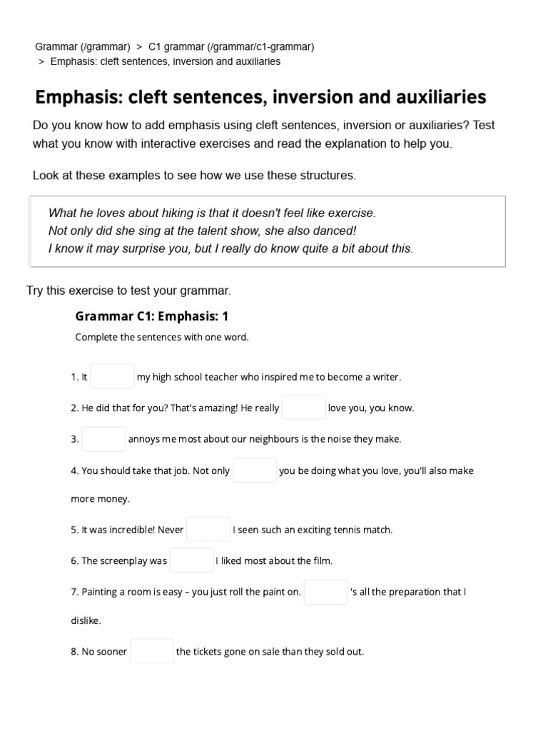 Emphasis in C1 English Grammar | PDF | English Language | Sentence ...