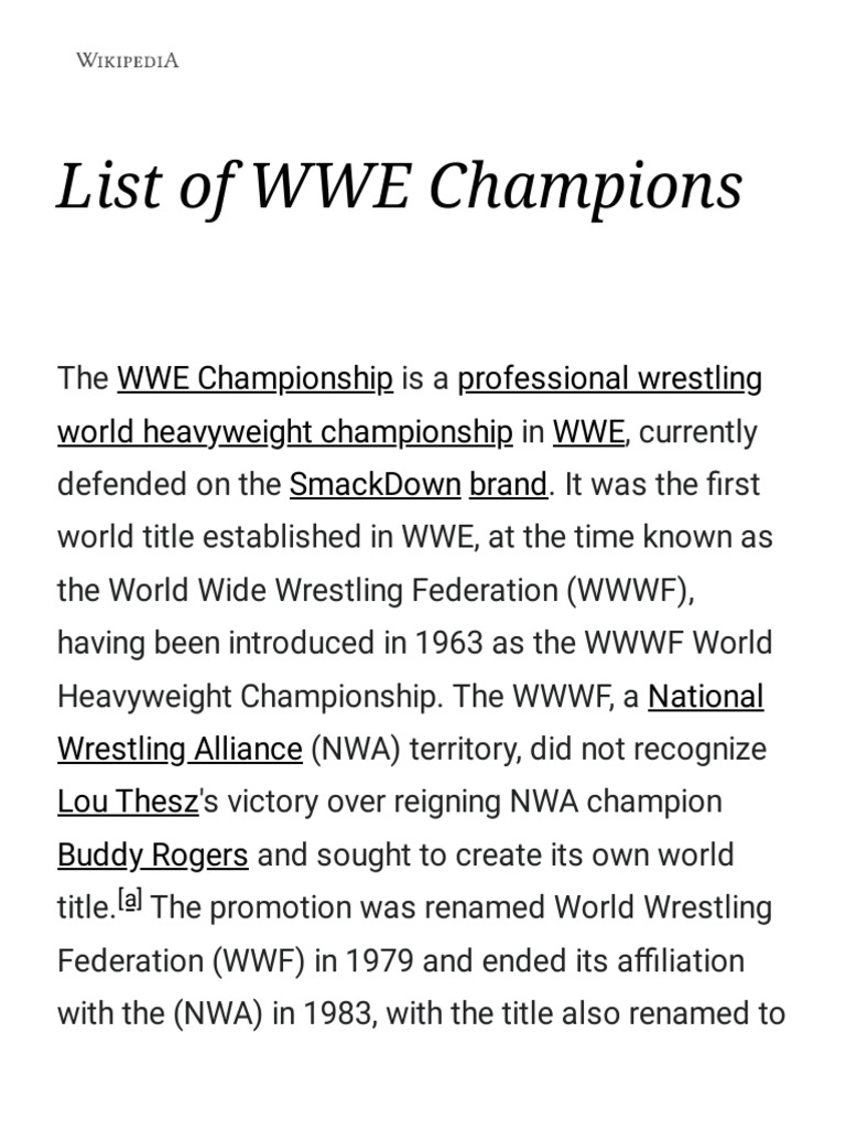 List of WWE Champions - Wikipedia | PDF | Professional Wrestling ...