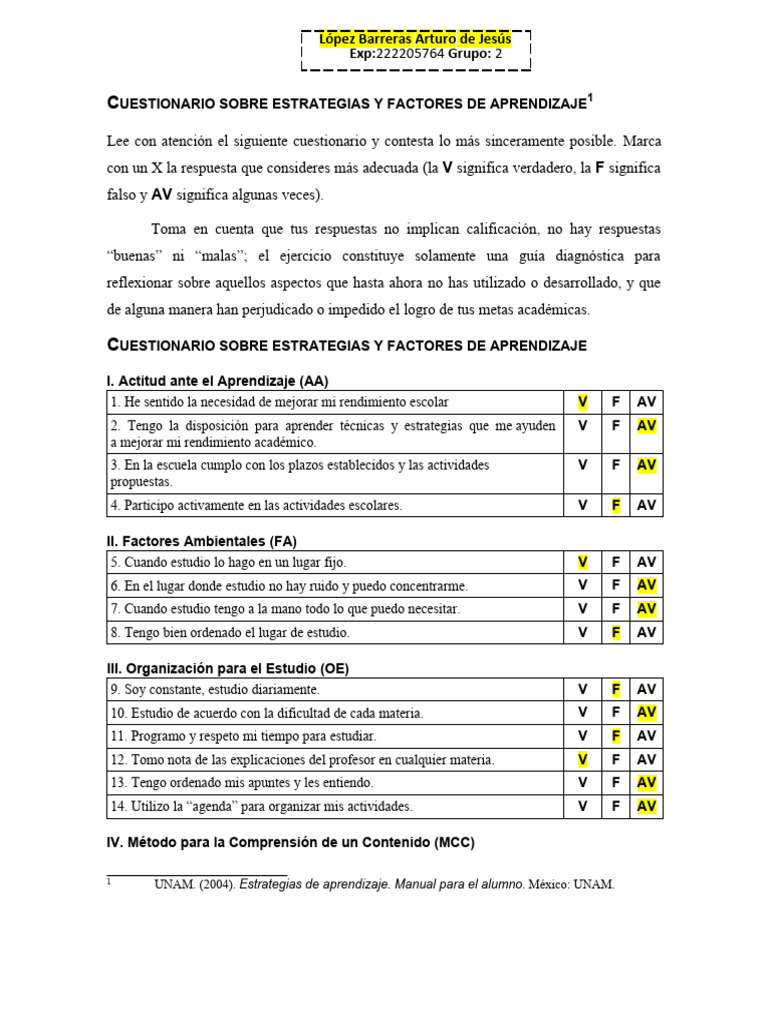 Cuestionario de Estrategias de Aprendizaje | PDF | Sumario abstracto ...