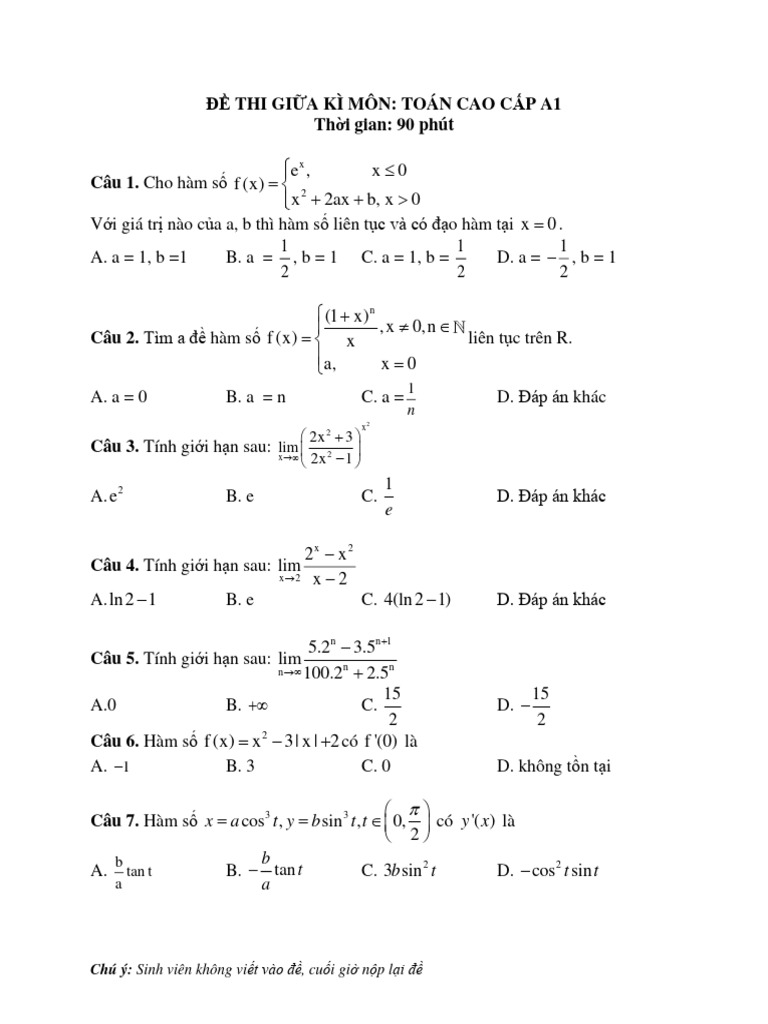 Đề Thi TN A1 Giữa Kì (SV) | PDF