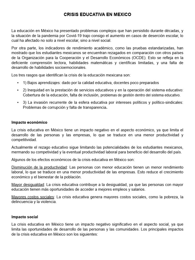 Crisis Educativa y Desigualdad en México | PDF | Exclusión social | Pobreza
