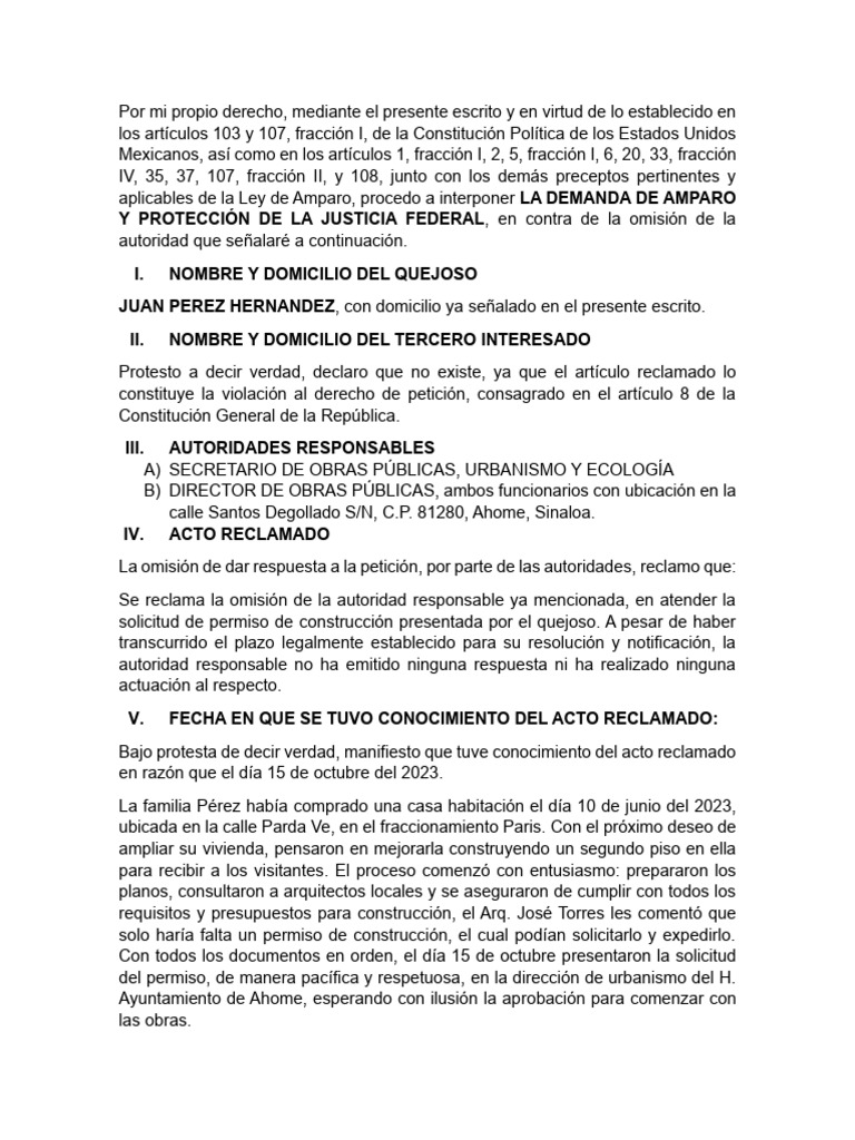 Demanda de Amparo por Omisión Administrativa | PDF | Justicia | Crimen ...