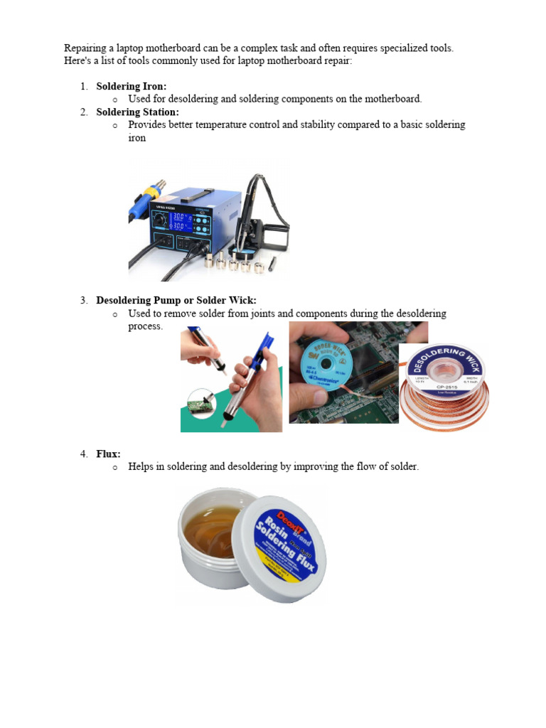Essential Tools for Laptop Motherboard Repair | PDF | Soldering ...