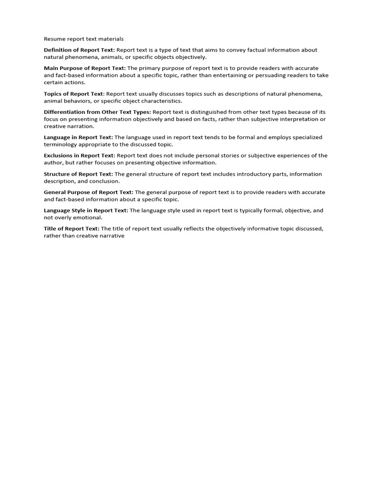 Resume report text materials pdf narration narrative