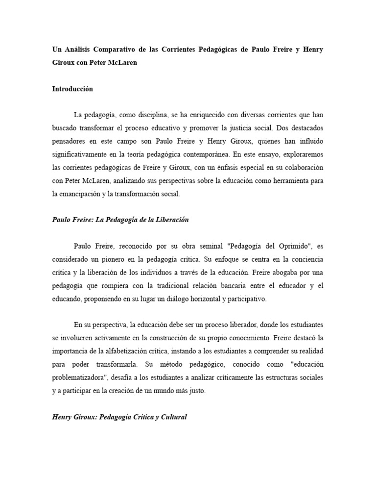 Ensayio Un Análisis Comparativo de Las Corrientes Pedagógicas de Paulo