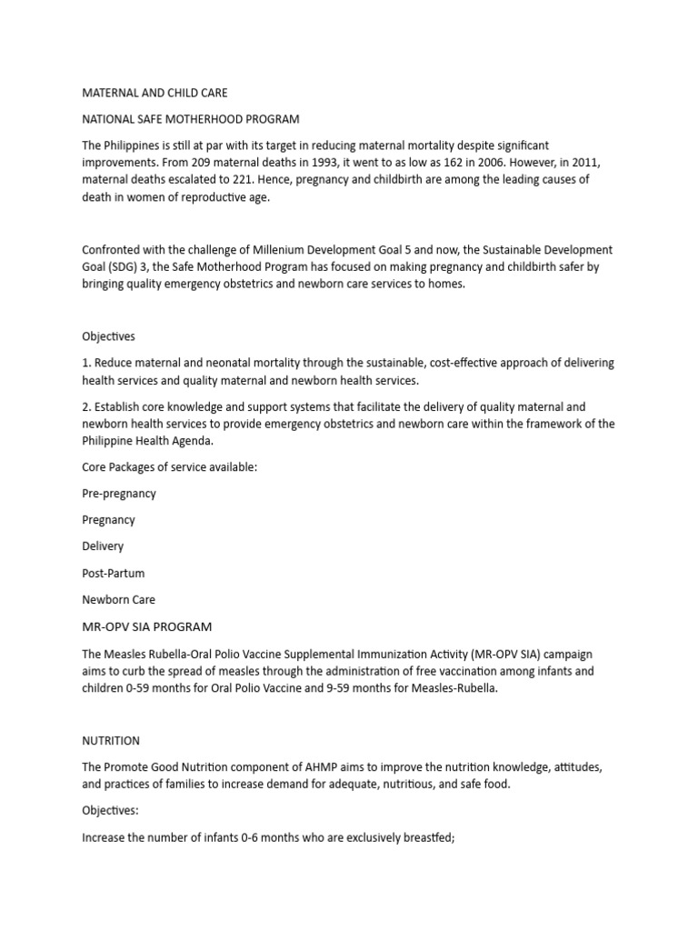 Maternal and Child Health Programs in the Philippines | PDF | Maternal ...