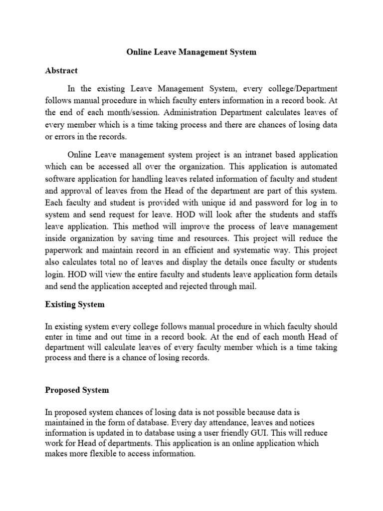 Online Leave Management System Download Free Pdf Databases