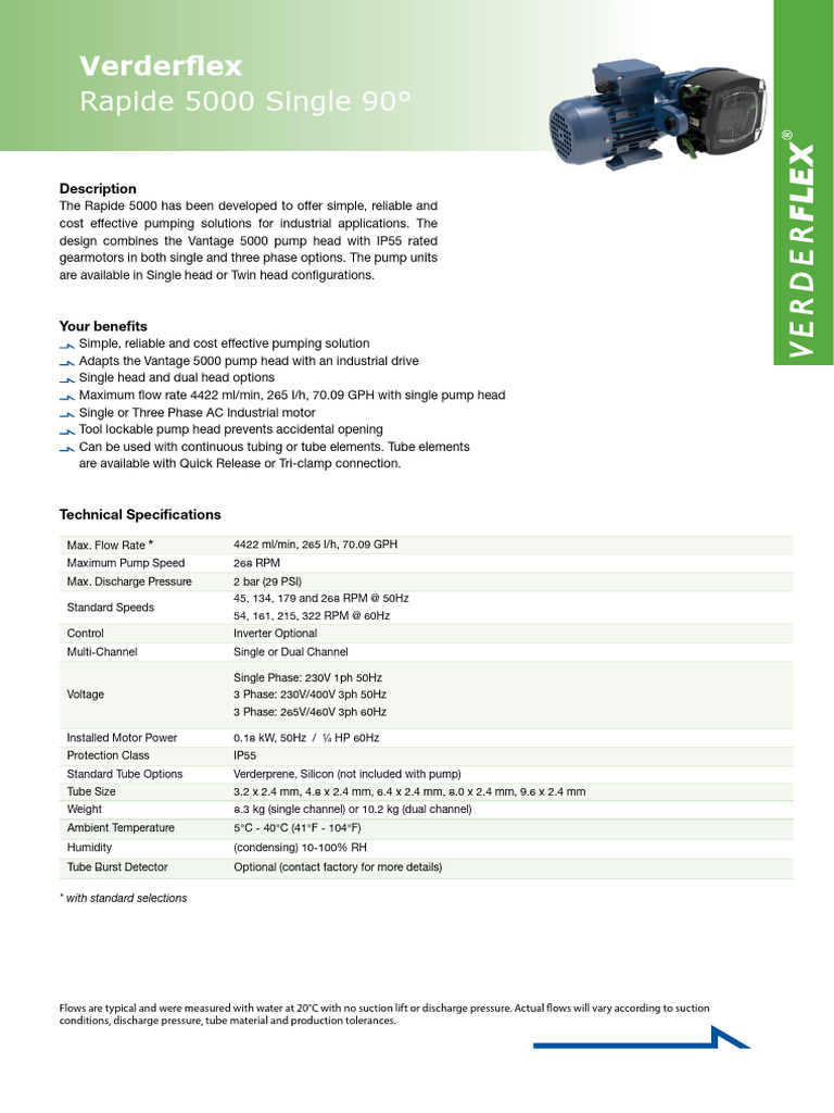 Verderflex Rapide 5000 Pump Overview | PDF | Pump | Electric Motor