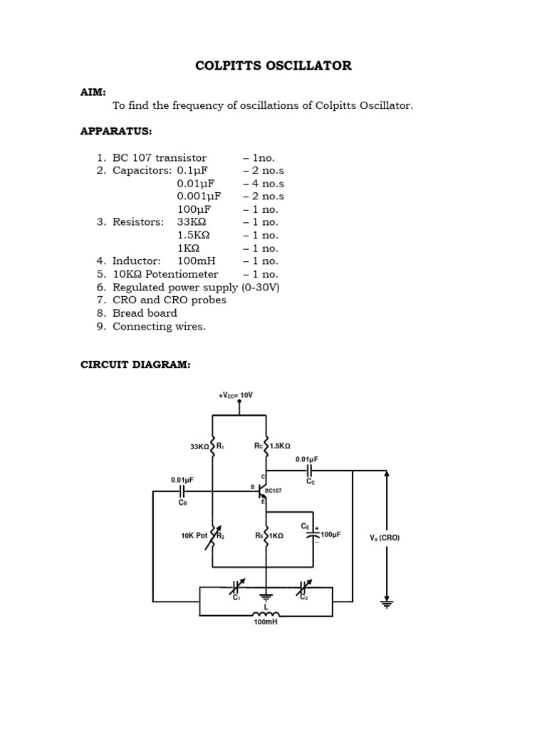 Colpitts Oscillator Lab Experiment PDF Electronic Oscillator